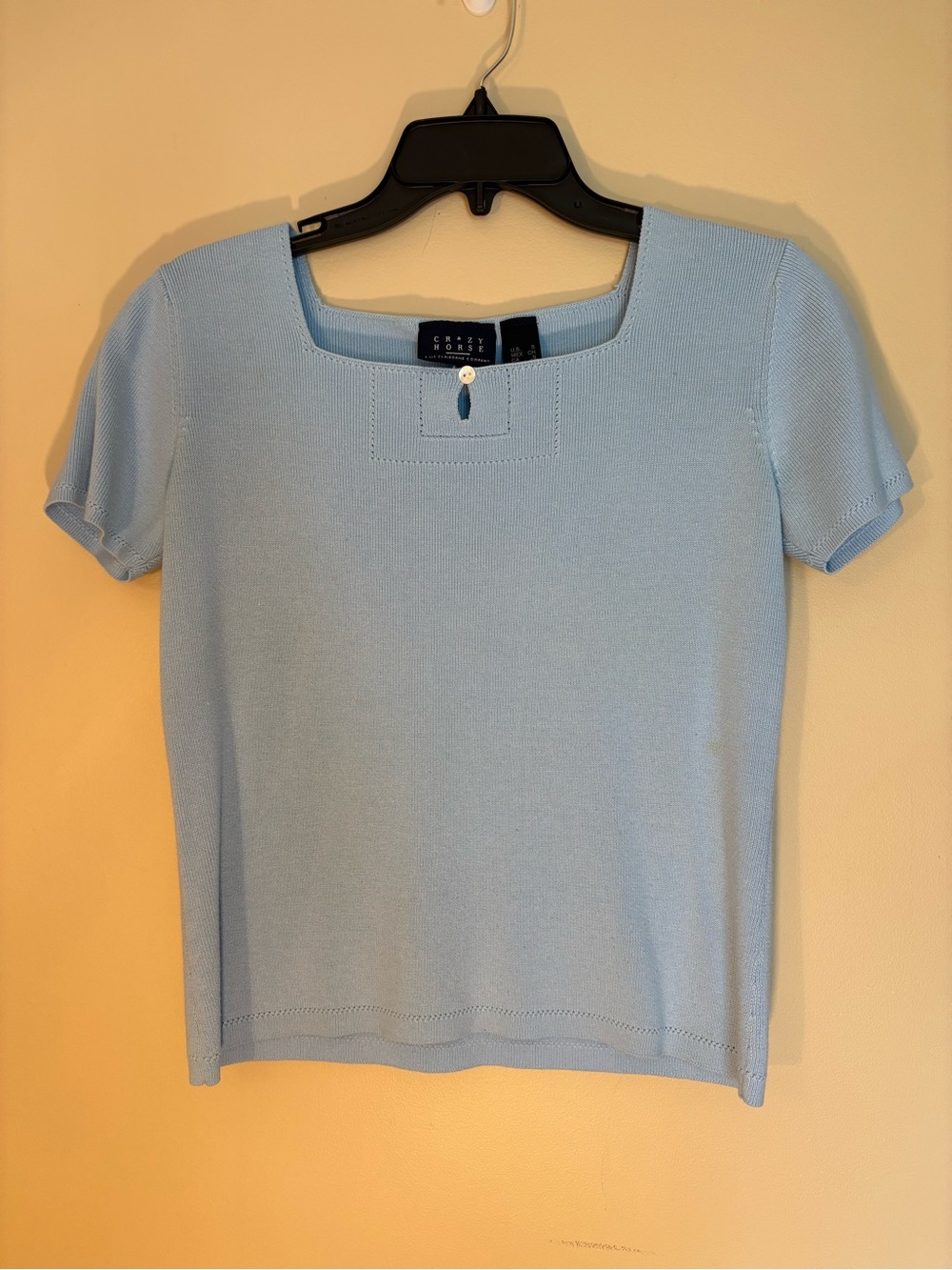 Liz Claiborne Pastel Blue Short Sleeve Square Neck Knit Top